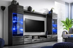 Apryl Modern TV Mediamöbel med Vitrinskåp och LED-belysning