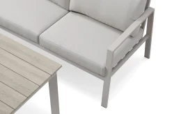 Ariany Lyx l-formad 6-sits hörnsoffa utomhus med hög rygg med beiga dynor och bord i aluminium