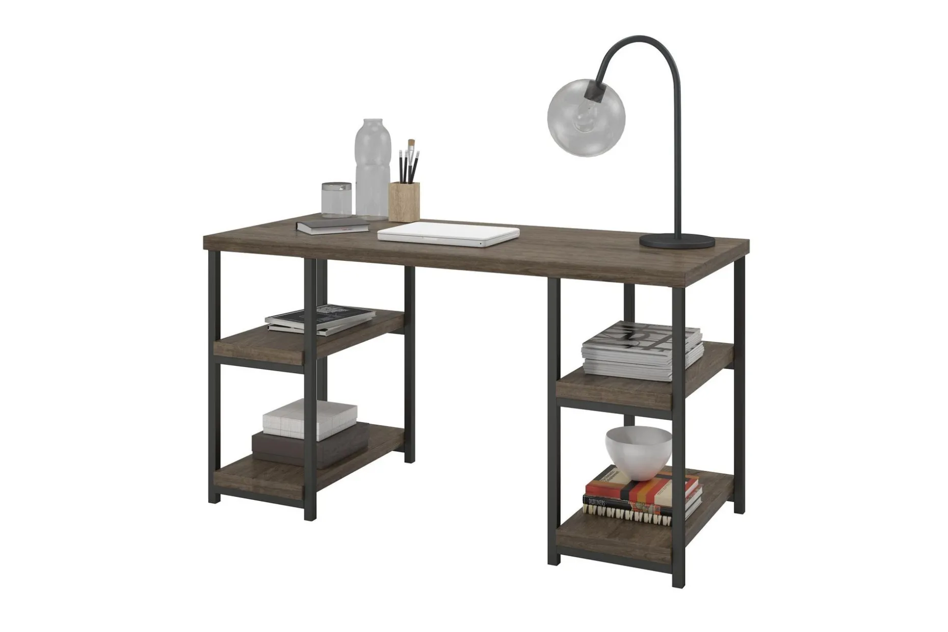 Ashlar Skrivbord 137 cm med Förvaring 4 Hyllor Brun/Svart
