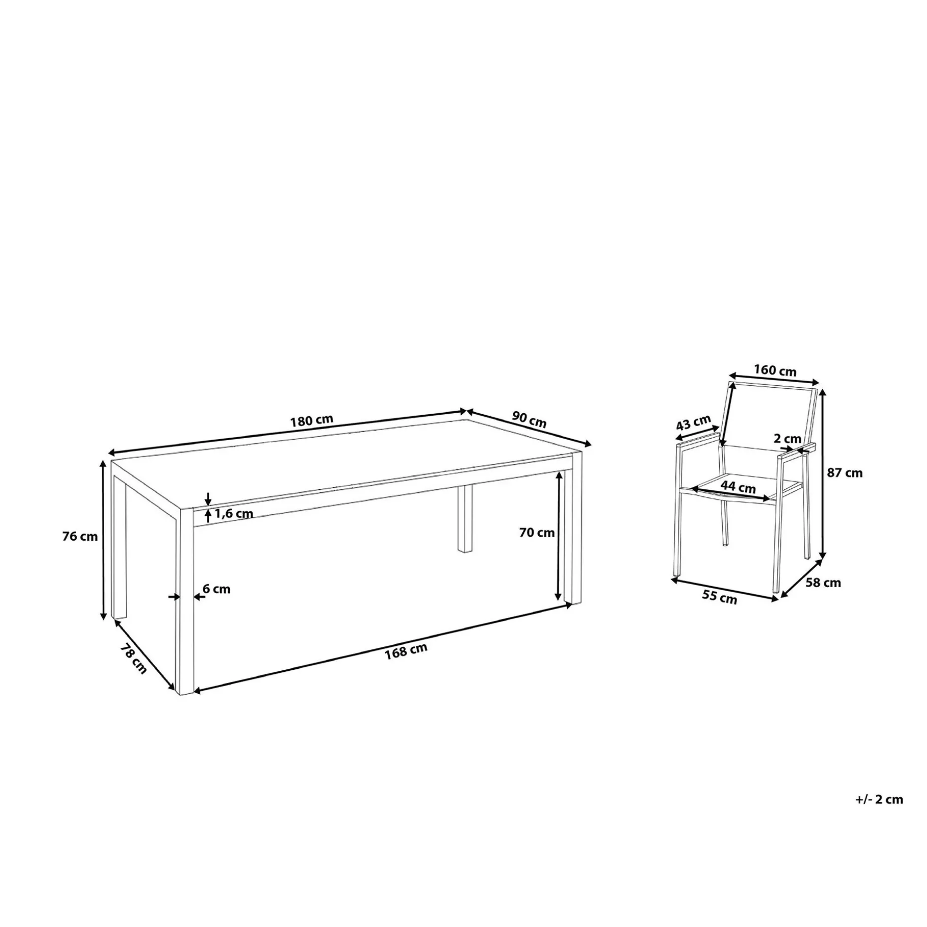 Bacoli Matgrupp Utomhus 180 cm + 6 Utestolar