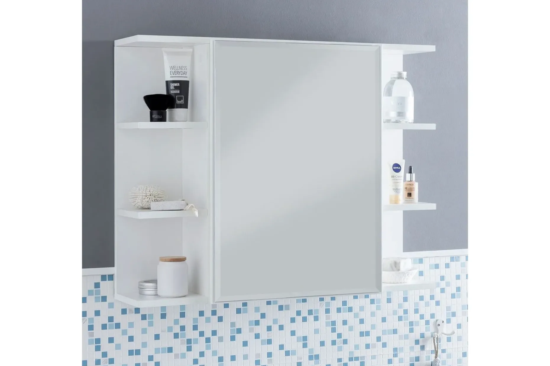 Badrumsskåp Wohnling Modern med spegeldörr tillverkad av vit spånskiva