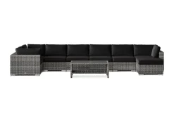 Bahamas U-formad utomhus loungegrupp 8-sits med vändbar divan och bord med hylla