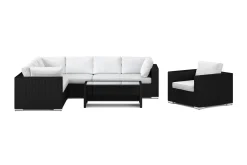Bahamas utomhus L-soffa höger 7-sits med fåtölj och bord med hylla