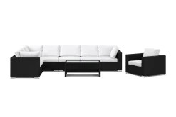 Bahamas utomhus L-soffa höger 8-sits med fåtölj och bord med hylla