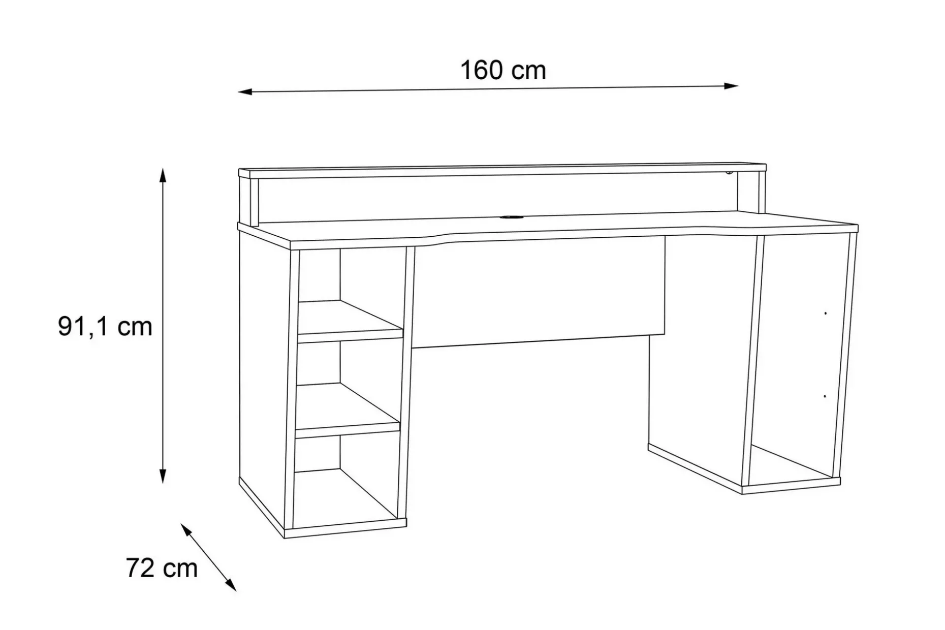 Bays Gaming Skrivbord 160 cm med Förvaring 2 Hyllor