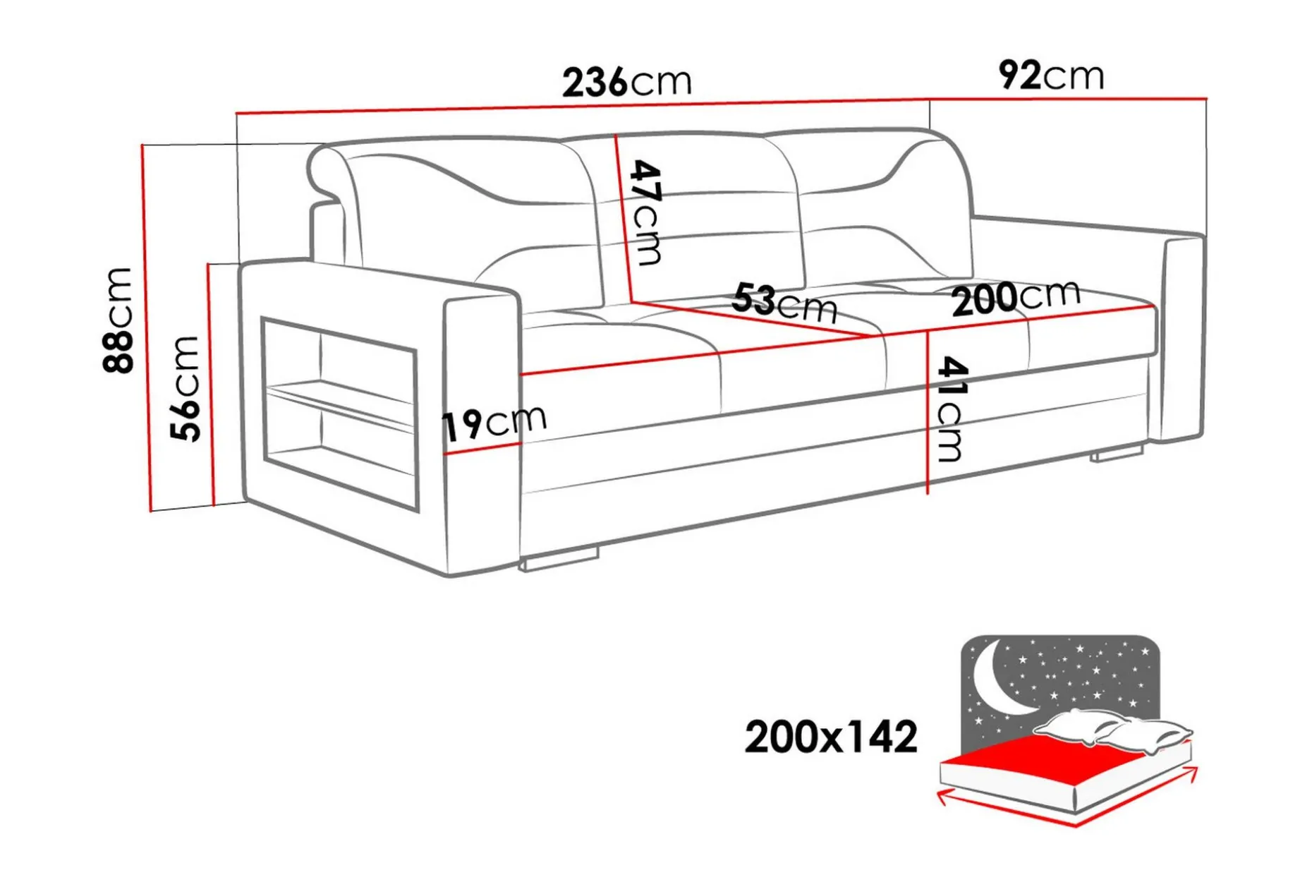 Bäddsoffa 236cm