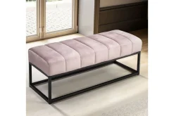 Bänk Wohnling sammet klädd modern vadderad elegant metallram Rosa