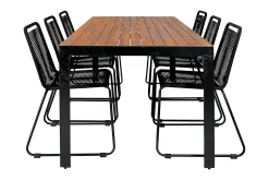 Bois Matgrupp Utomhus 205cm + 6 Lindos Stapelbara Matstolar