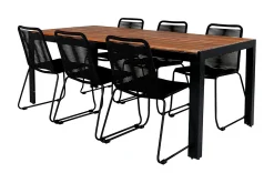 Bois Matgrupp Utomhus 205cm + 6 Lindos Stapelbara Matstolar