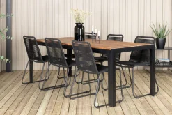 Bois Matgrupp Utomhus 205cm + 6 Lindos Stapelbara Matstolar