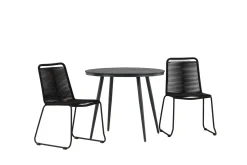 Break Cafégrupp Rund 90 cm + 2 Lindos Stapelbar Stol