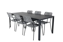 Break Matgrupp Utomhus 205cm + 6 Lindos Karmstolar Utomhus Svart/Grå