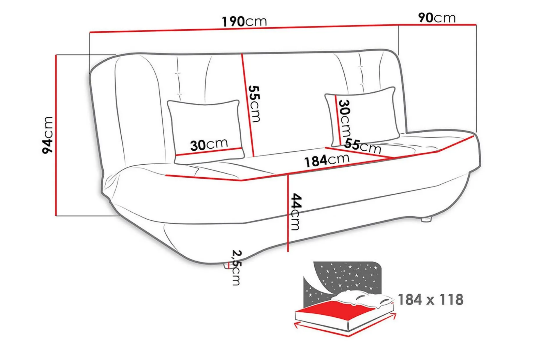 Burralla Bäddsoffa 2-sits 190x90 cm