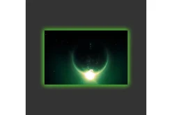 Canvastavla med LED-belysning - Storslagen planet med ljusstrålar som sträcker sig ut i rymden