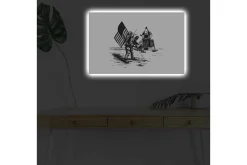 Canvastavla med LED-belysning - Astronaut som planterar en flagga på månens yta