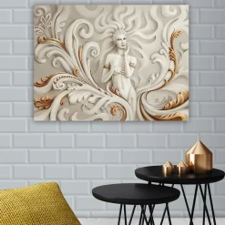 Canvastavla 70x100 cm - Elegant kvinna omgiven av snirklande ornament och mjuka linjer