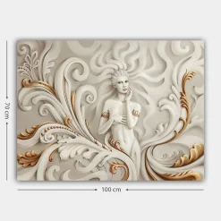 Canvastavla 70x100 cm - Elegant kvinna omgiven av snirklande ornament och mjuka linjer