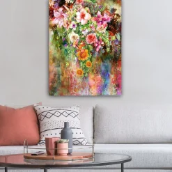 Canvastavla 70x100 cm - Färgsprakande bukett av blommor med olika sorter och nyanser