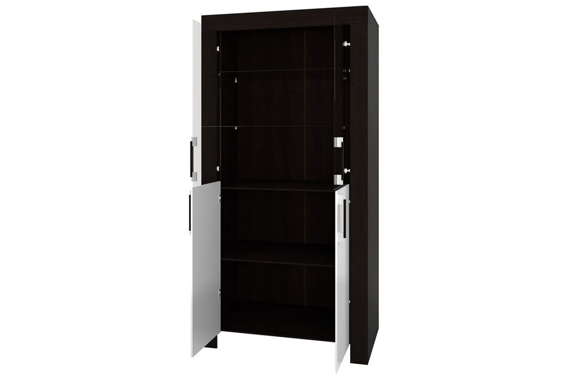 Cezar Vitrinskåp Vit LED Belysning 43 cm djup 100 cm bred 201 cm hög Ljust Trä Ek Glas