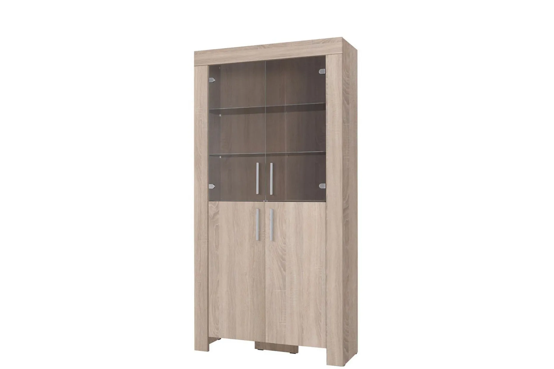 Cezar Vitrinskåp Vit LED Belysning 43 cm djup 100 cm bred 201 cm hög Ljust Trä Ek Glas