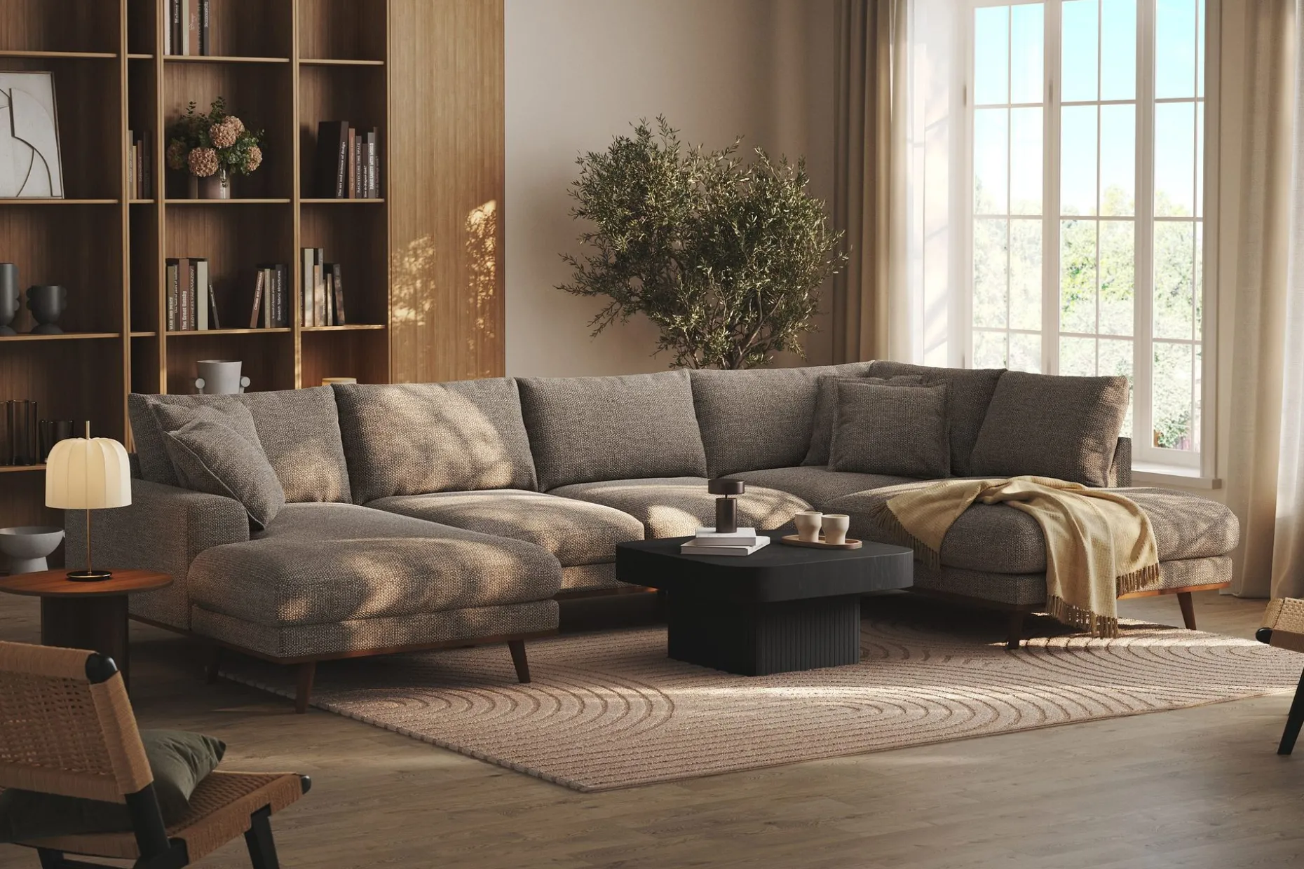 Copenhagen Premium 5-sits Högervänd U-formad Djup Soffa med Divan och Schäslong i Chenille