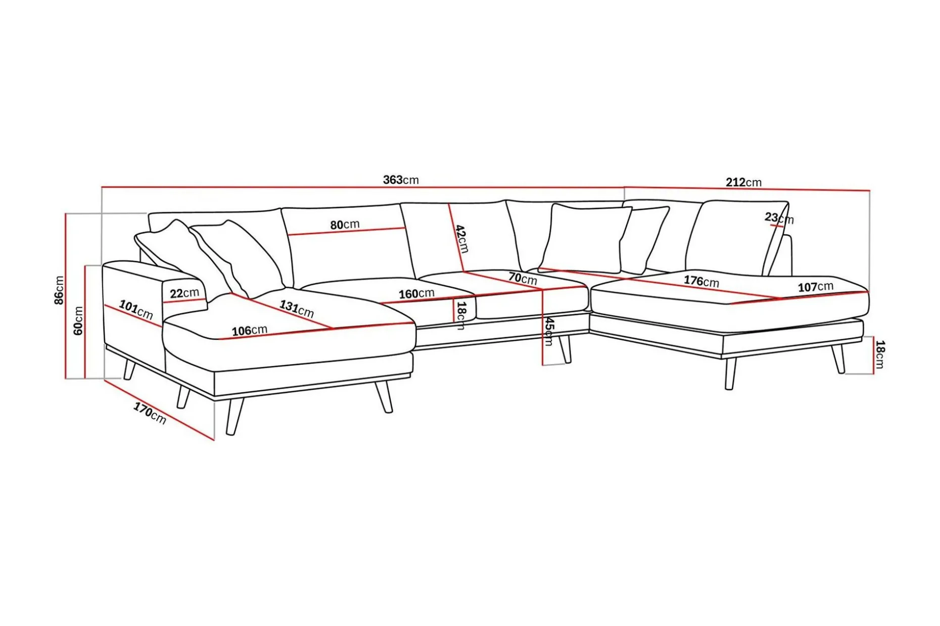 Copenhagen Premium 5-sits Högervänd U-formad Djup Soffa med Divan och Schäslong i Chenille