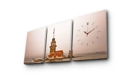 Dekorativ Canvasmålning med Klocka 3 Delar