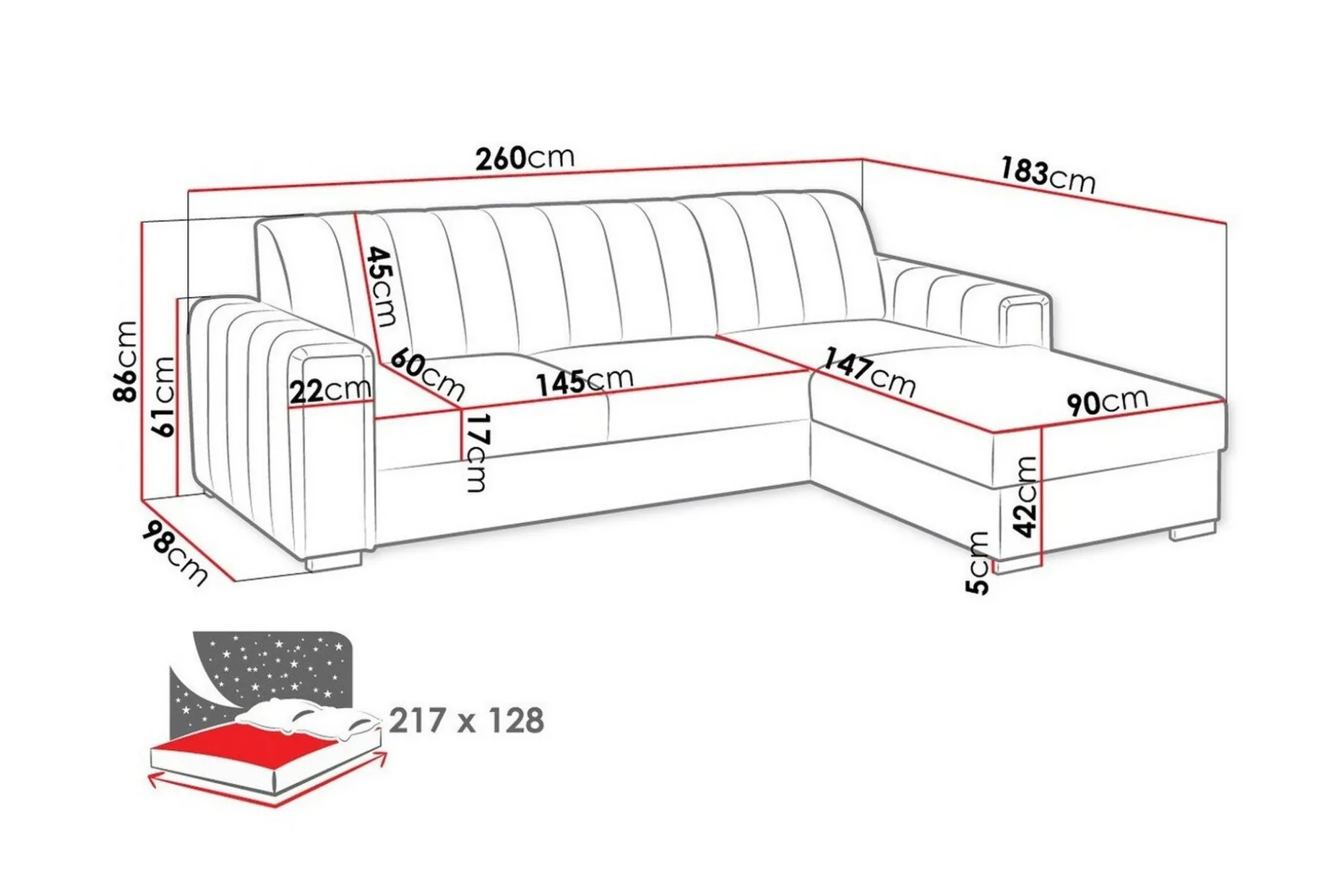 Denegal 3-sits Hörnbäddsoffa beige