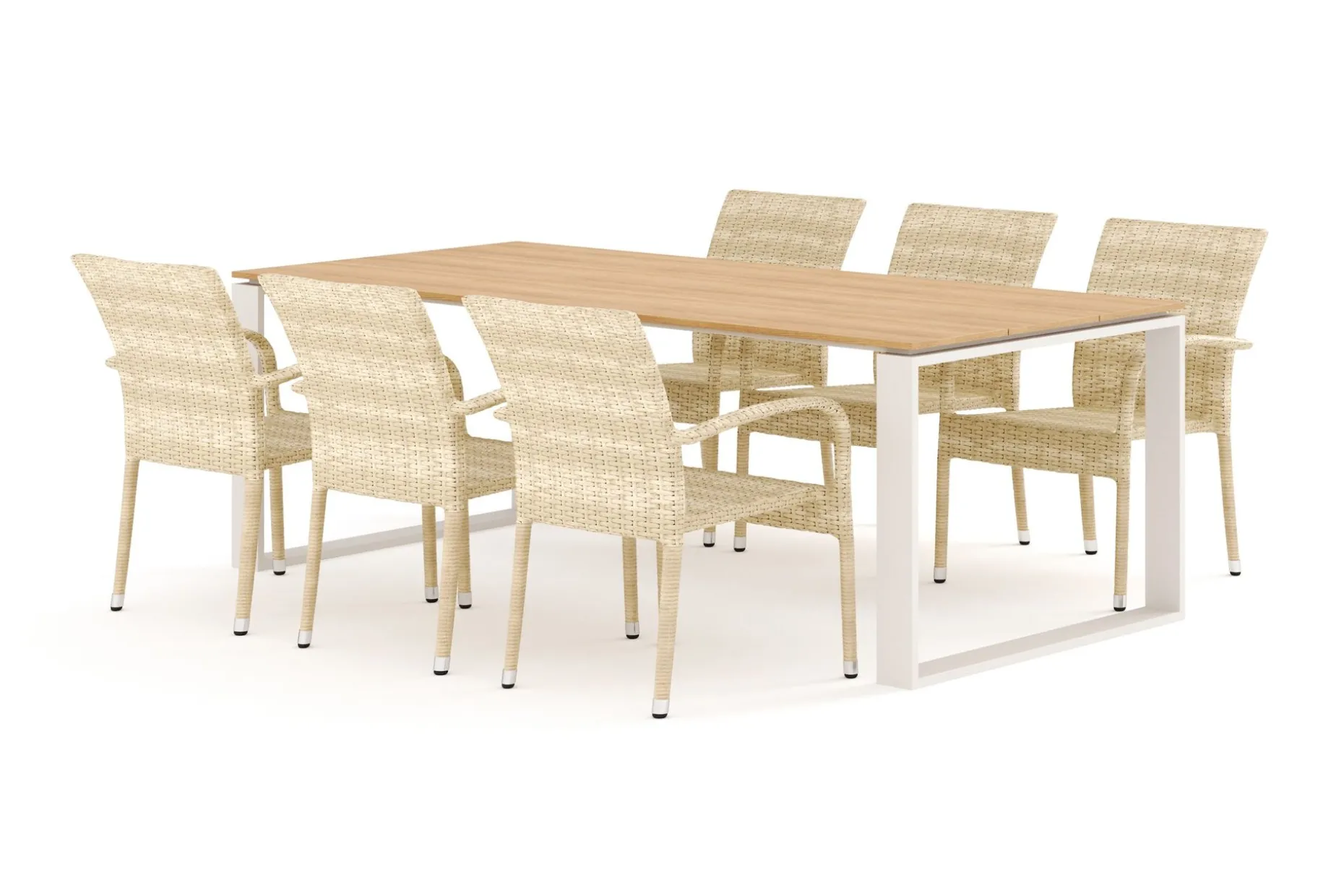 Devon utomhus matgrupp 210x100 cm med 6 Thor Light utefåtöljer