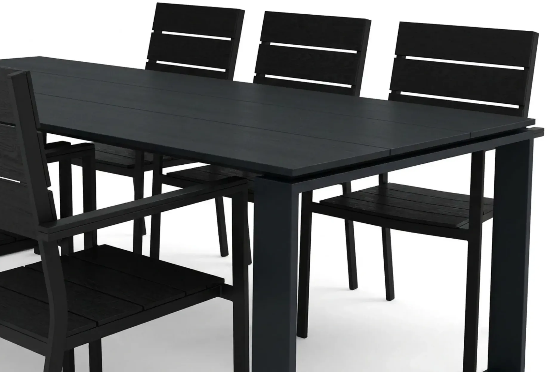 Devon utomhus matgrupp 210x100 cm med 6 Tunis stapelstolar