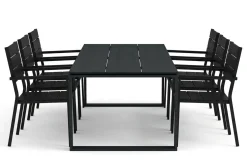 Devon utomhus matgrupp 210x100 cm med 6 Tunis stapelstolar