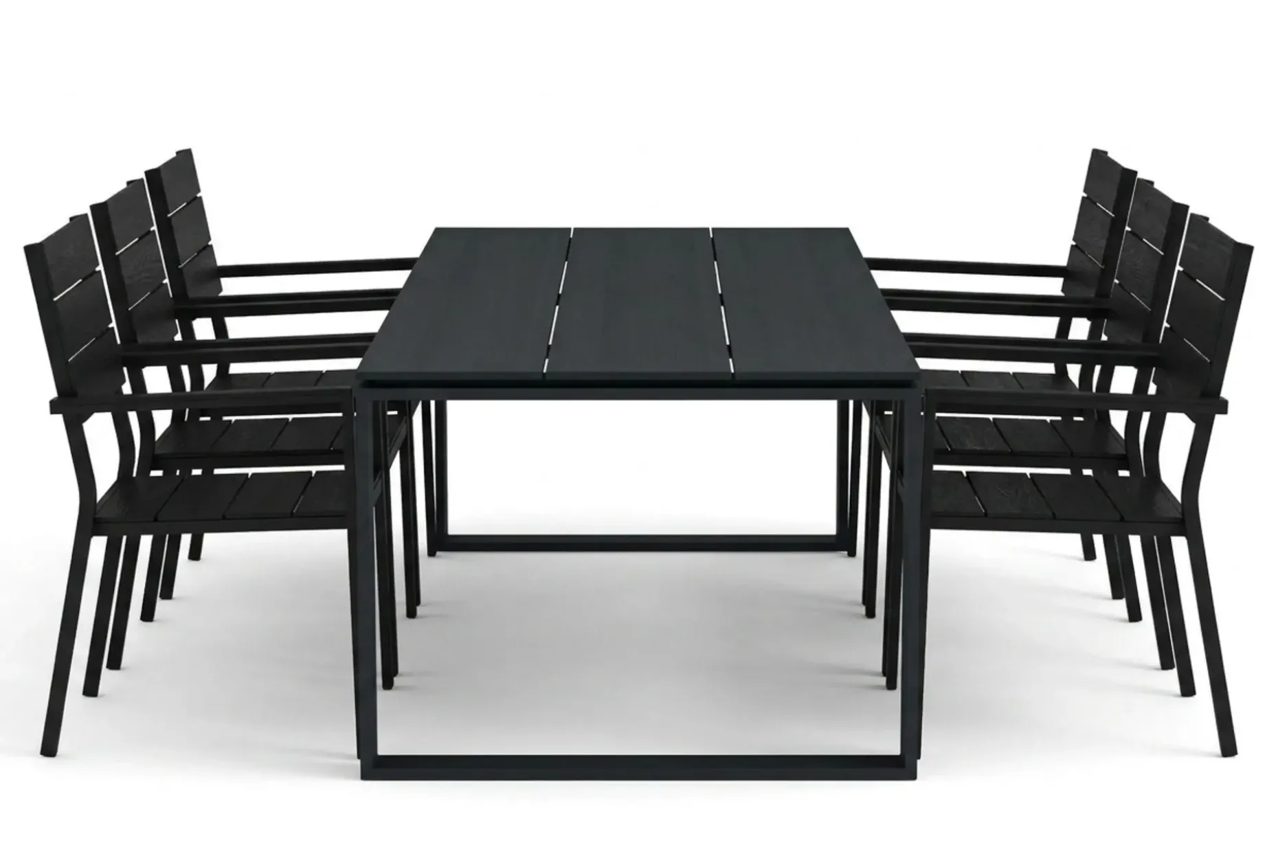 Devon utomhus matgrupp 210x100 cm med 6 Tunis stapelstolar