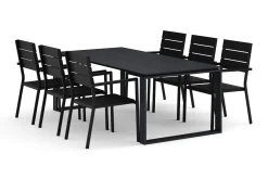 Devon utomhus matgrupp 210x100 cm med 6 Tunis stapelstolar