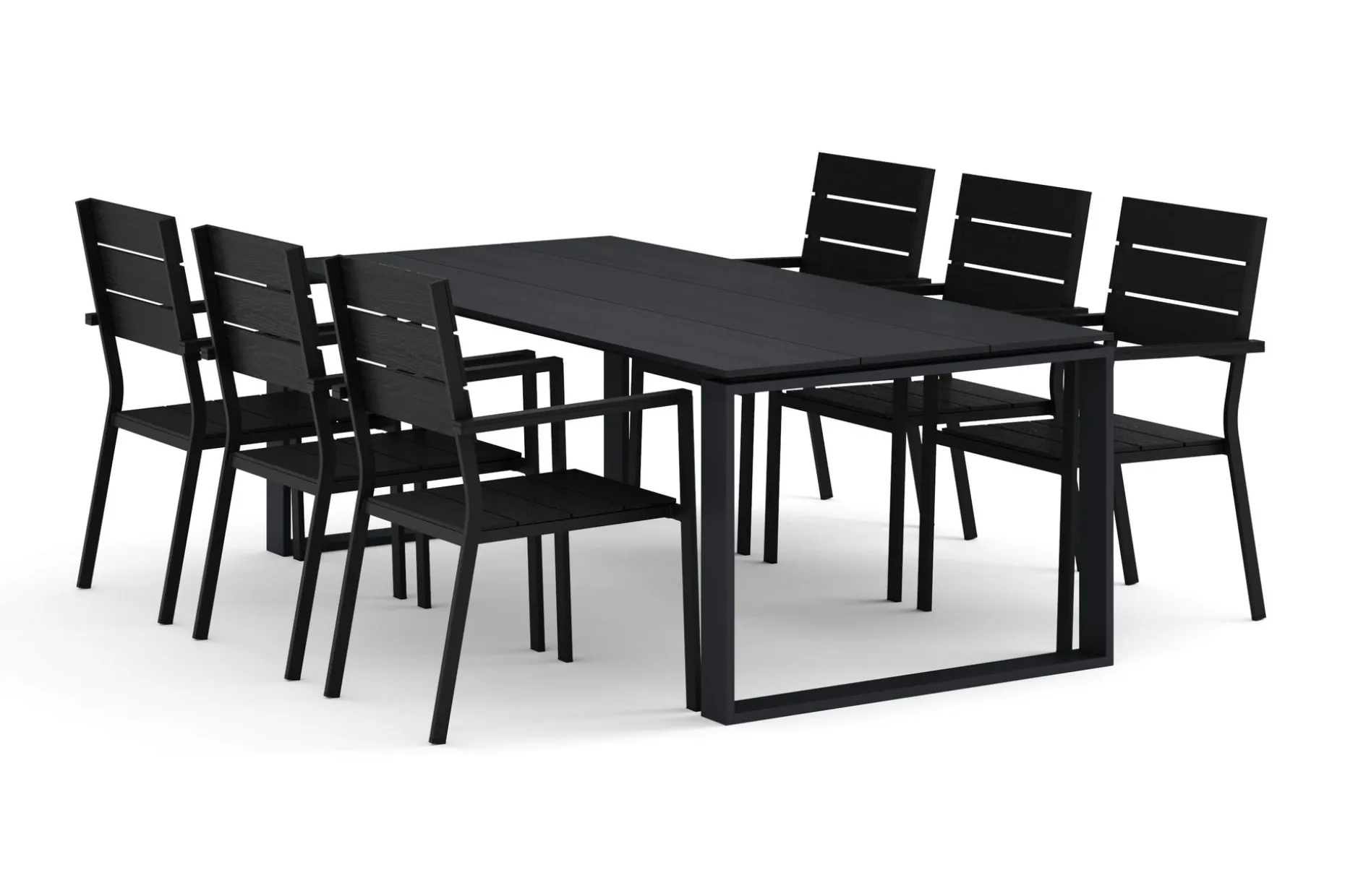 Devon utomhus matgrupp 210x100 cm med 6 Tunis stapelstolar