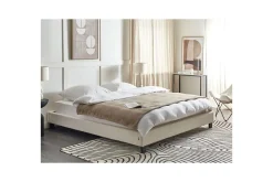 Dubbelsäng Roanne med lamellram Beige-Mörkt Trä, 180x200 cm, Bouclé