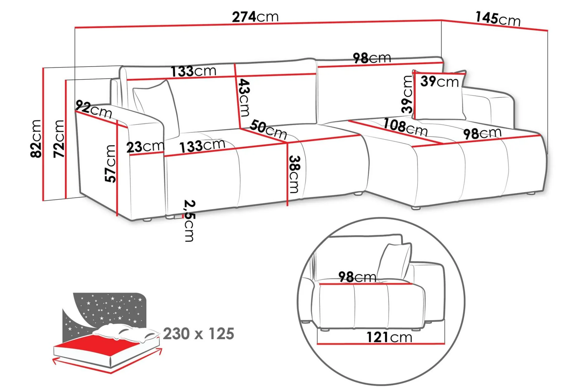 Flo Bäddsoffa med Divan 3-sits i Plysch