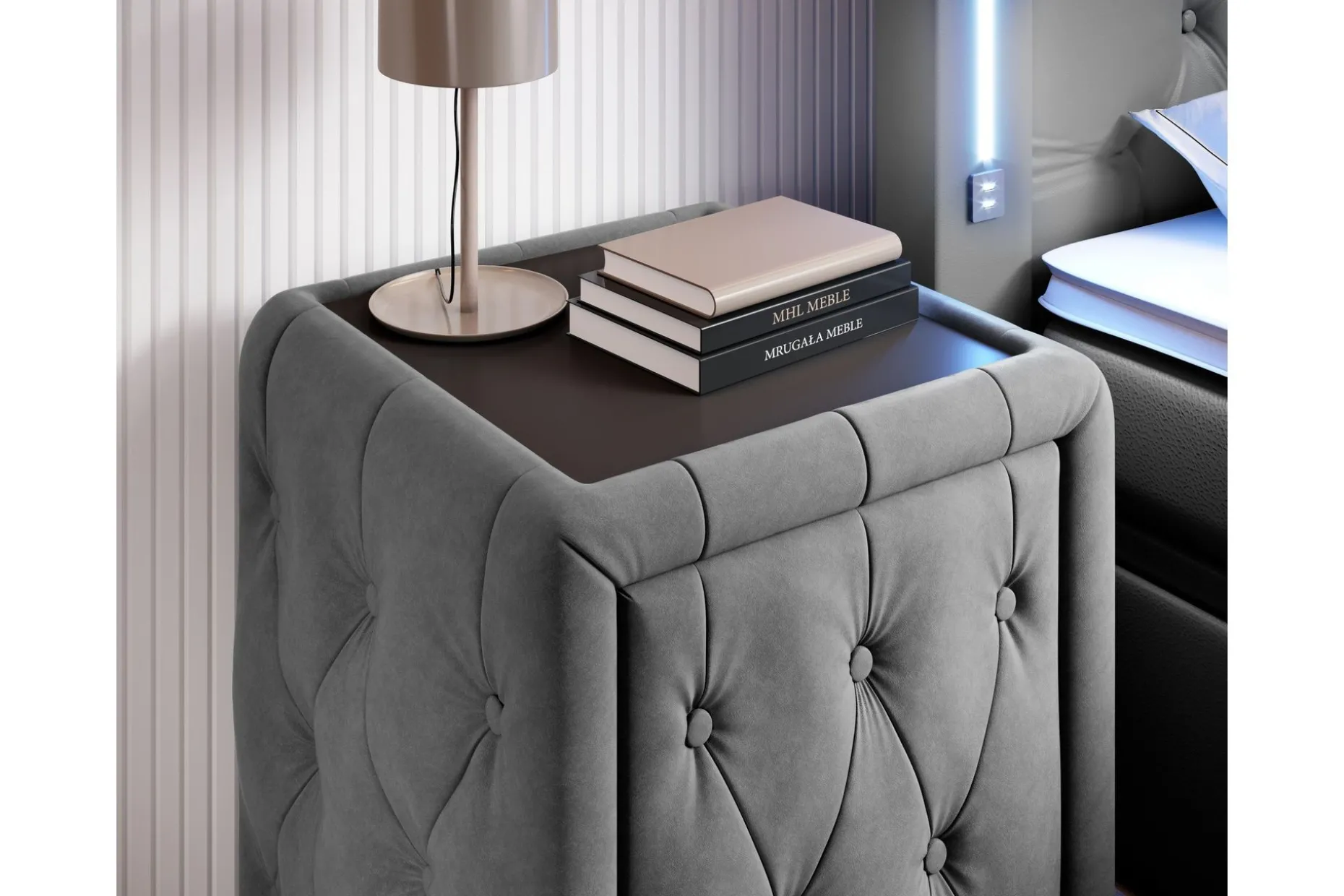 Franco Komplett Sängpaket med förvaring LED-belysning 180x200 cm + 2st Franco Sängbord