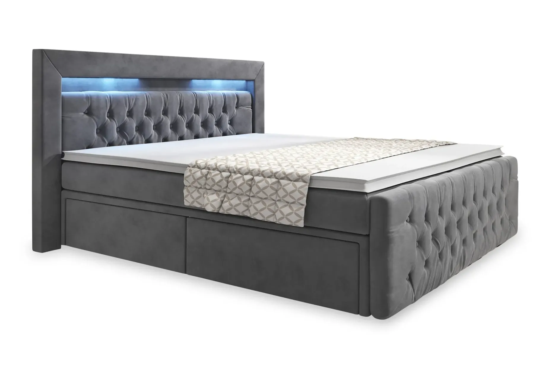Franco Komplett Sängpaket med förvaring LED-belysning 180x200 cm + 2st Franco Sängbord