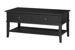 Franklin Soffbord 105 cm med Förvaring Hylla + 2 Lådor Svart