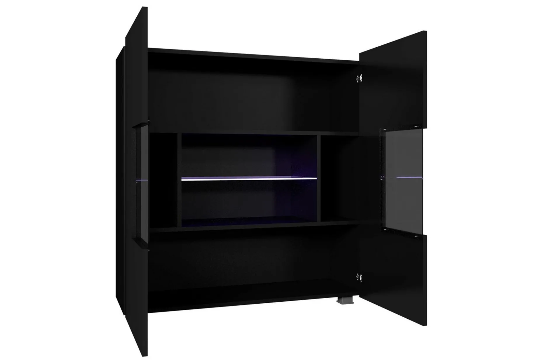 Frick Vitrinskåp Blå LED Belysning 35 cm djup 100 cm bred 107 cm hög Ljust Trä Glas