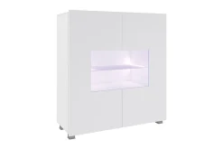 Frick Vitrinskåp Blå LED Belysning 35 cm djup 100 cm bred 107 cm hög Ljust Trä Glas