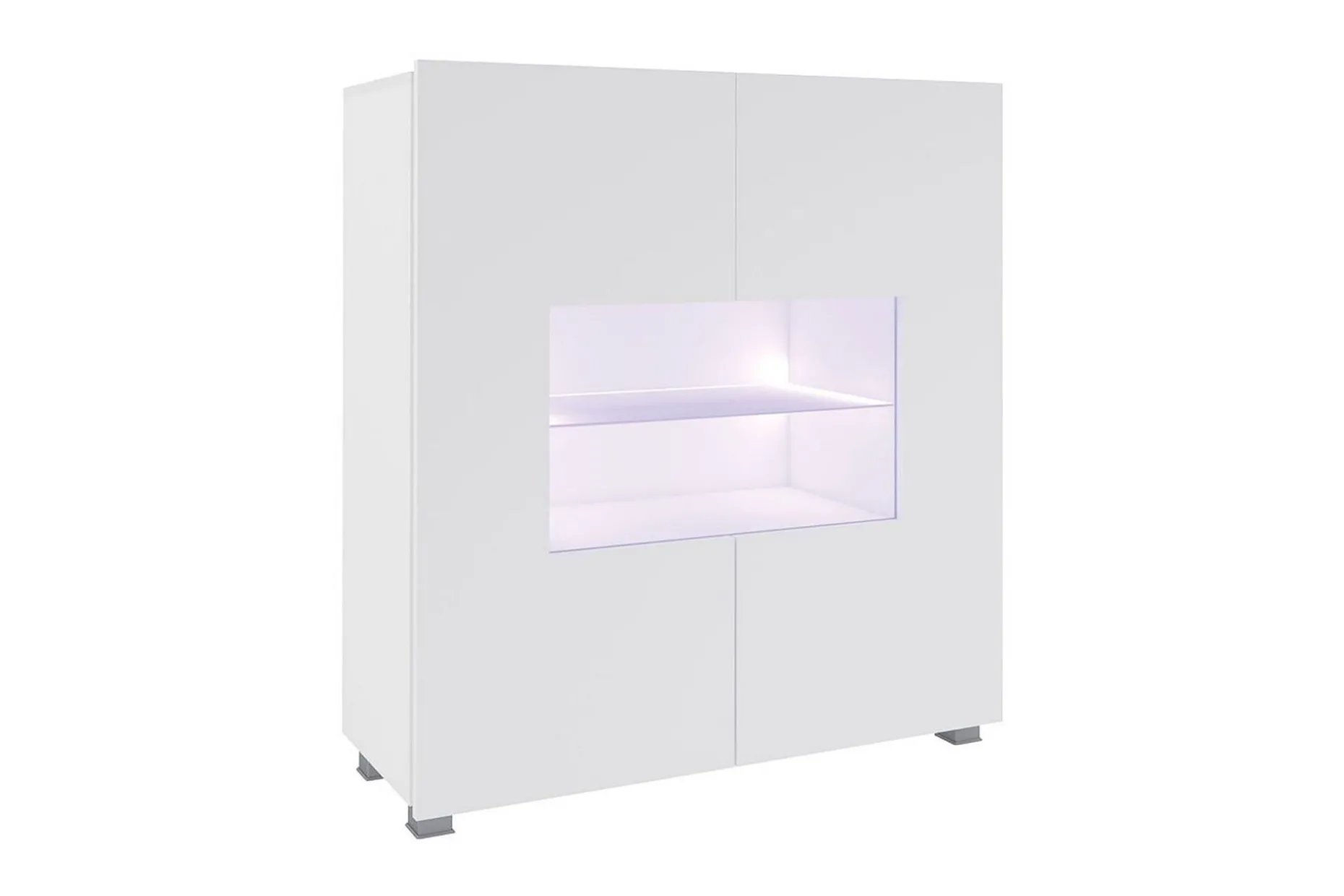 Frick Vitrinskåp Blå LED Belysning 35 cm djup 100 cm bred 107 cm hög Ljust Trä Glas