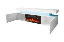 Glenndale Tv bänk med Förvaring + LED kamin + Belysning 190 cm