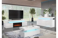 Glenndale Tv bänk med Förvaring + LED kamin + Belysning 190 cm