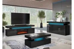 Glenndale Tv bänk med Förvaring + LED kamin + Belysning 190