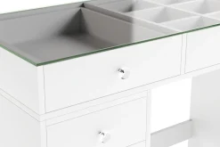 Glow Stort sminkbord med glasskiva - Förvaring med lådor och fack 120 cm