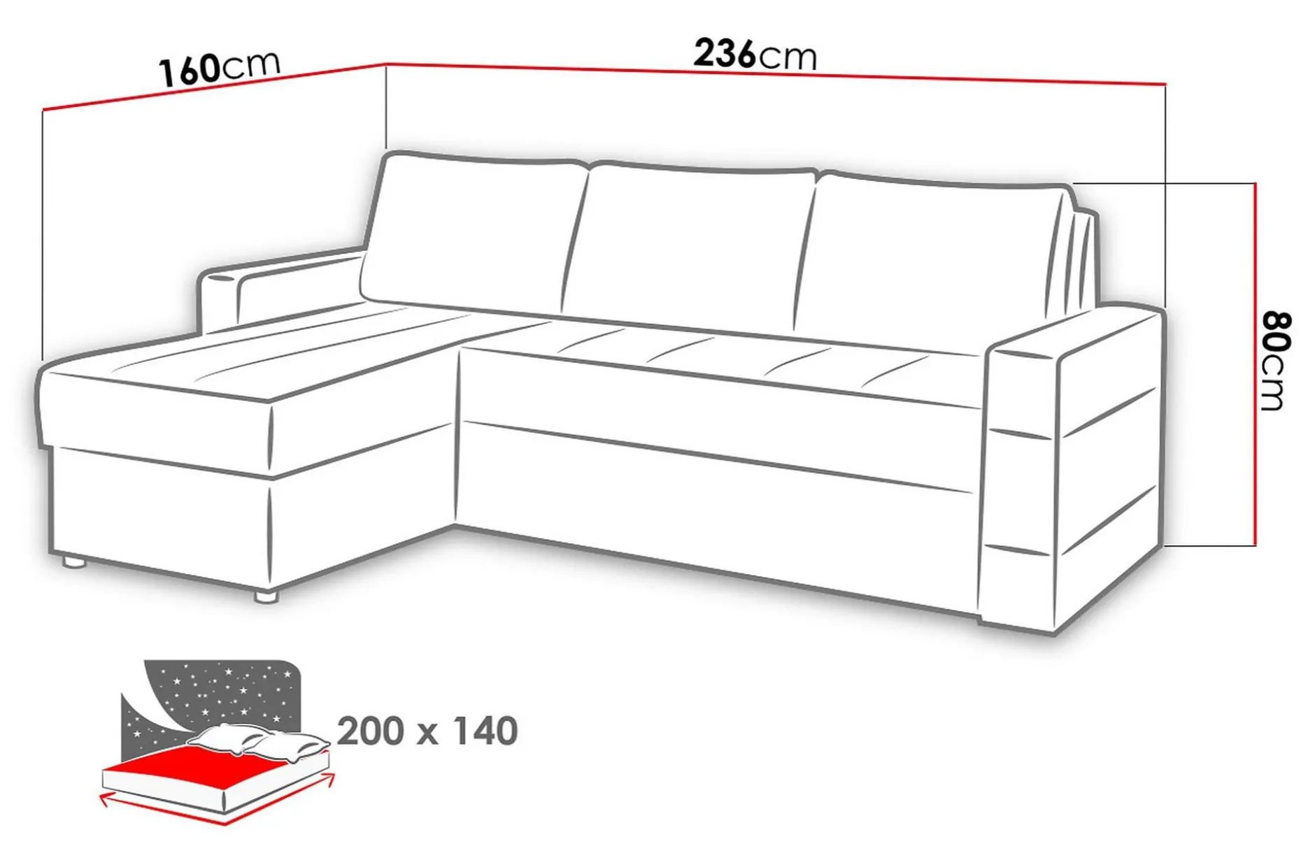 Gordia Divanbäddsoffa 234x82x156 cm