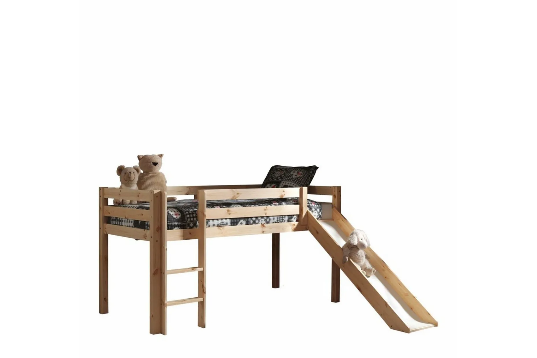 Halvhöjdssäng med gardin Pino Birdy Naturlig, Naturlig, Med rutschkana, Med rutschkana, Inga fickor