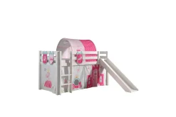 Halvhöjdssäng med gardin Pino Princess Vit, Vit, Med rutschkana, Prinsessa, 3