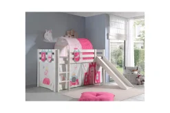 Halvhöjdssäng med gardin Pino Princess Vit, Vit, Med rutschkana, Prinsessa, 3